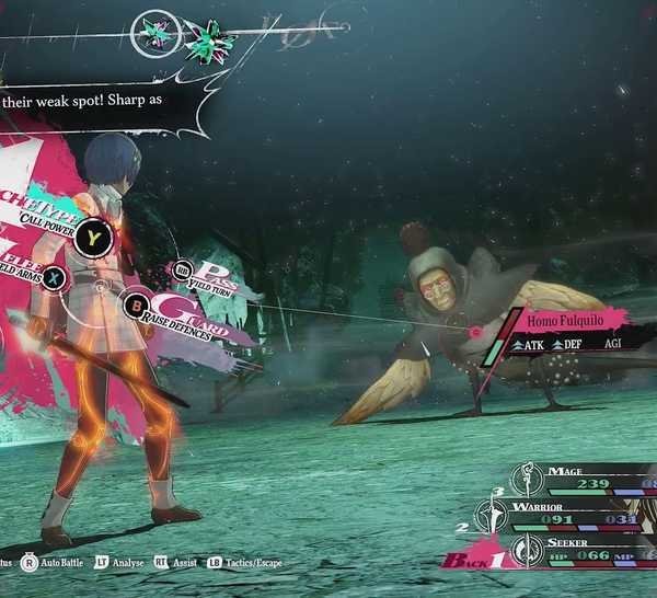 The protagonist of Metaphor: ReFantazio faces a Homo Fulqiolo (a human, bird hybrd monster) in battle